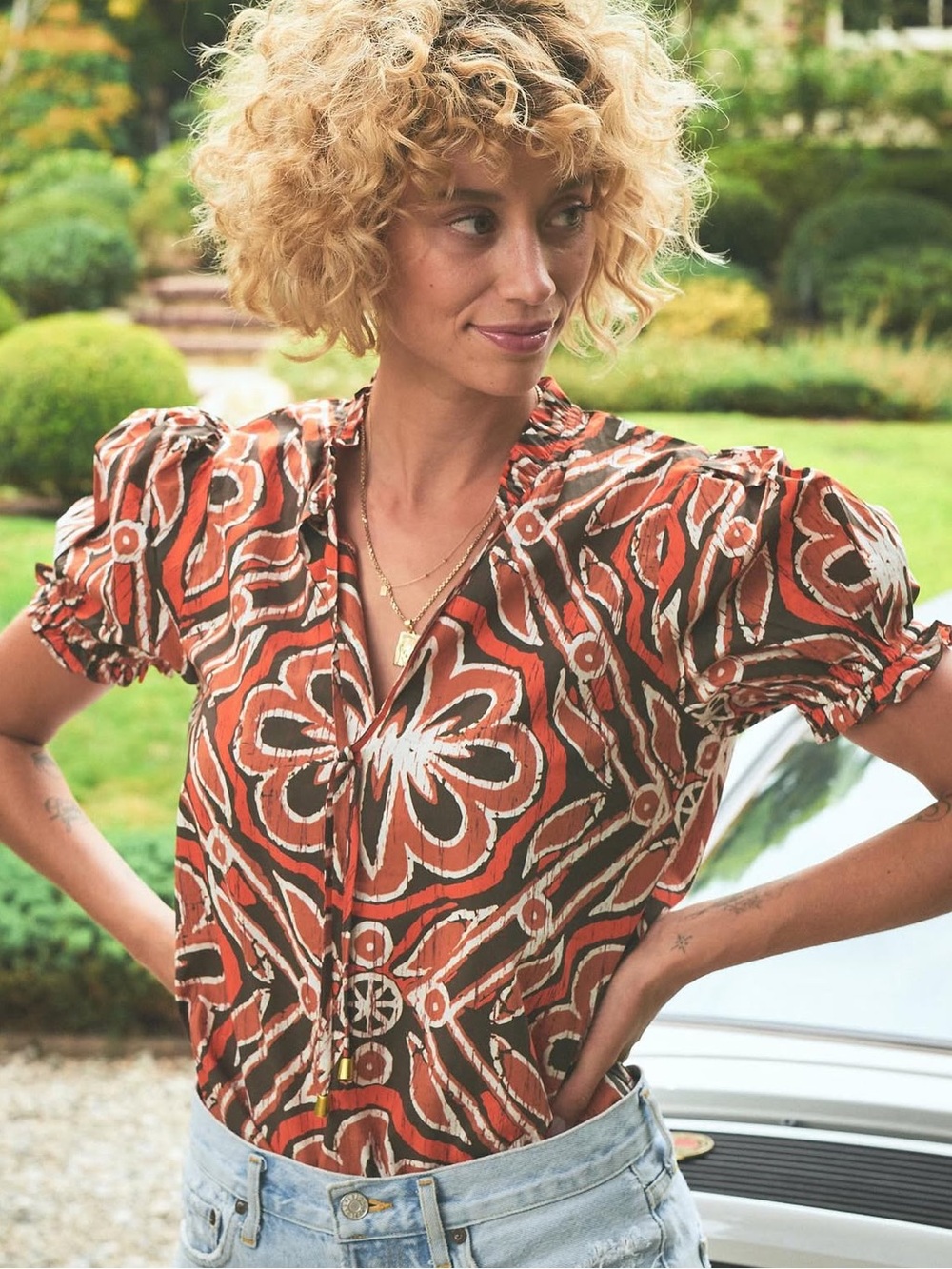 THE ODELLS JACEY TOP In TERRACOTTA MULTI Size Small MSRP $188